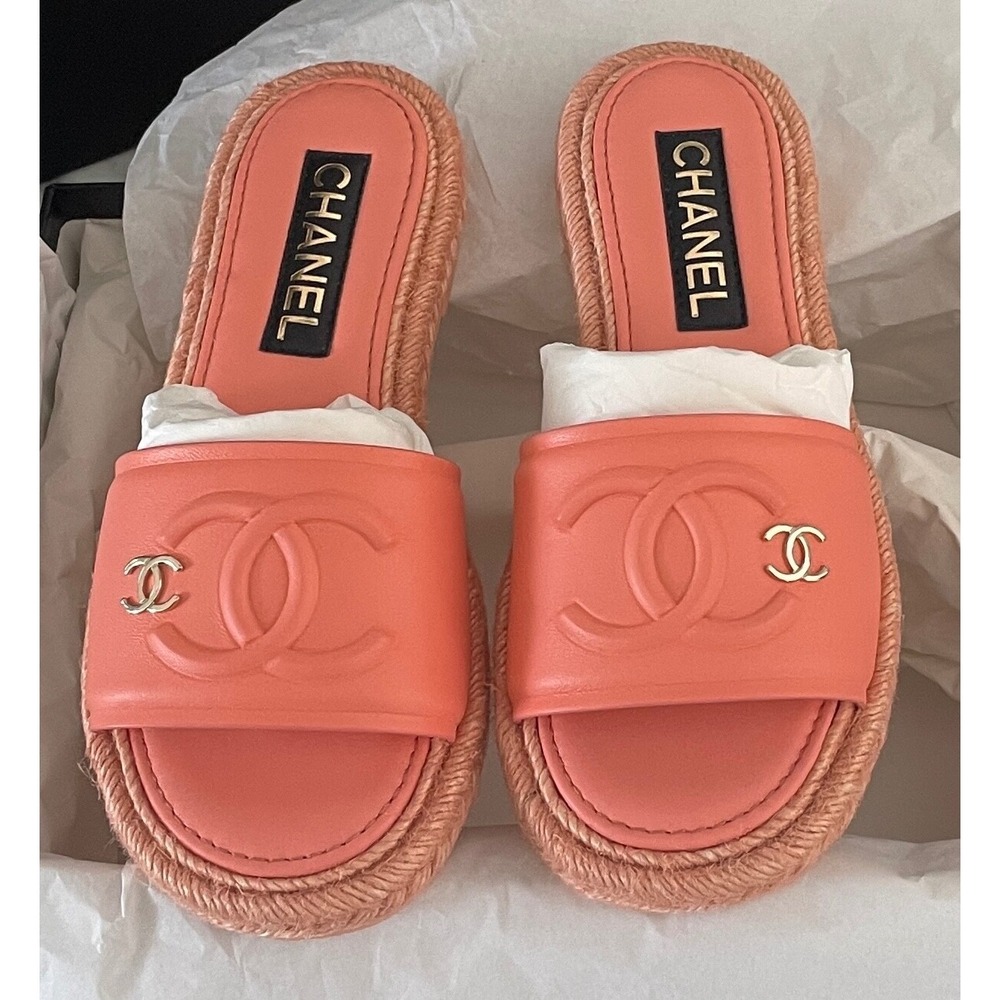 CHANEL light orange women's espadrilles sandals shoes BG397768, Euro Sz. 36, New - Picture 1 of 5